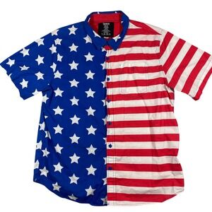 Spencer's American Flag Button Down Shirt‎ Mens Lg Red White Blue Stars Stripes